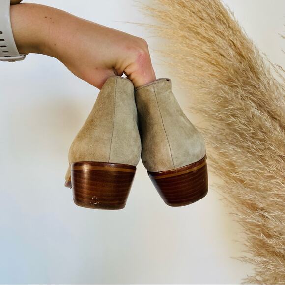 SAM EDELMAN Tan Cream Suede Leather Zipper Zip Heel Ankle Boots Booties 9.5 - Picture 4 of 9